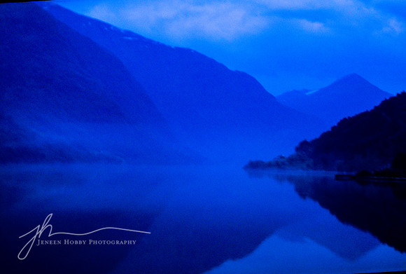Fjord, Fjaerland, Norway, midnight, summer solstice