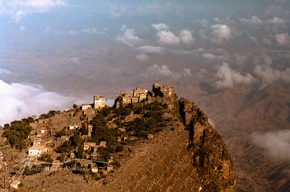 Village on mountain outcrop, Yemen