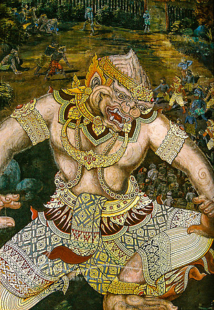 Mural, Wat Phra Kaew, holiest Buddhist temple in Thailand (Bangkok)