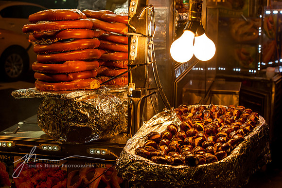 Roasted chestnuts and pretzels
