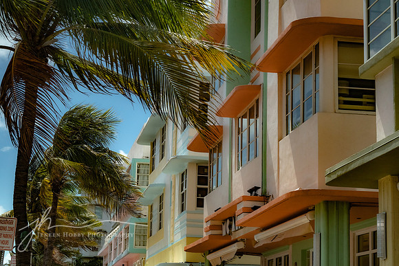 South Beach, Miami, palms and colorful apartments, Florida