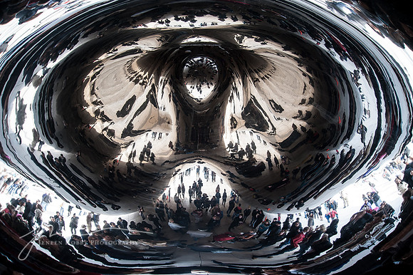 Underneath "Cloud Gate" aka "The Bean," sculpture by Anish Kapoor, Chicago