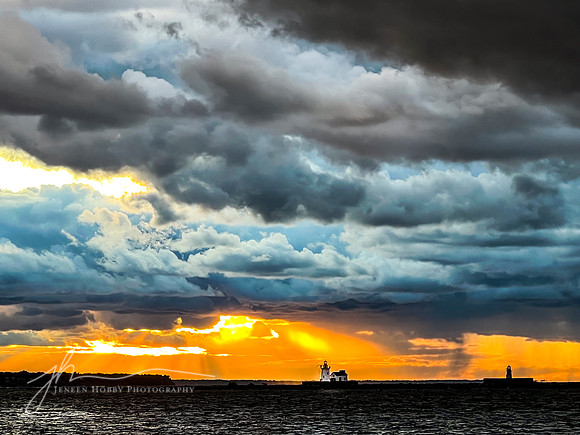 "Safeguards"--Lake Erie: Cleveland Harbor West Pierhead Lighthouse and East Pierhead Lighthouse